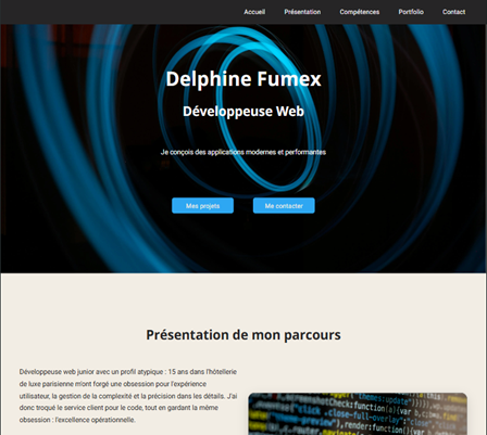 Capture d'écran de l'interface du portfolio de Delphine FUMEX