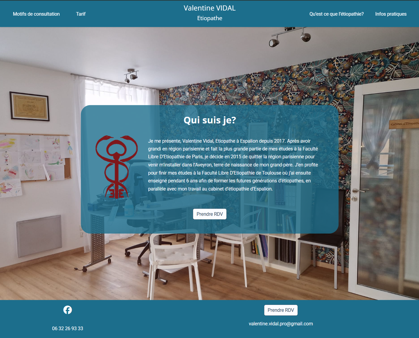 Capture d'écran de l'interface du site vitrine de Valentine Vidal