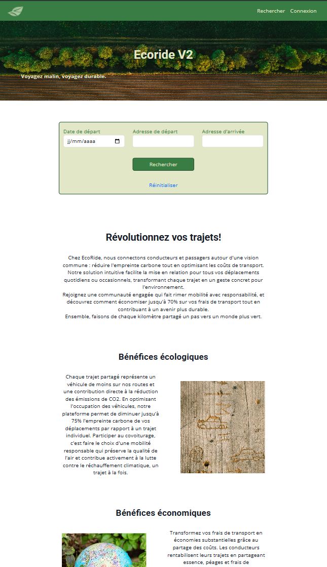 Capture d'écran de l'interface de gestion de covoiturages Ecoride V2